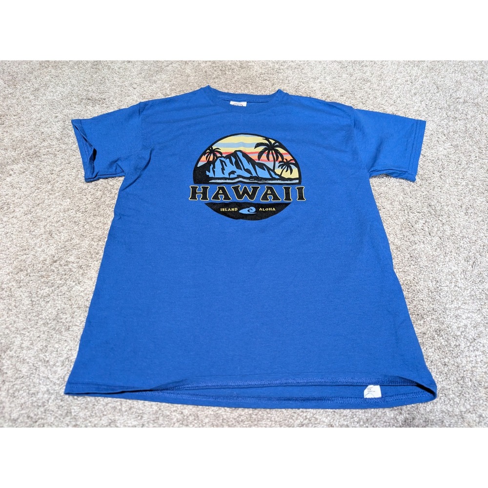 Delta T-Shirt Youth Large Blue Hawaii Graphic Tee Short Sleeve Tropical Souvenir